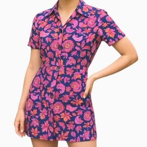 Vintage deadstock psychedelic pink buttondown 60s 70s mini dress